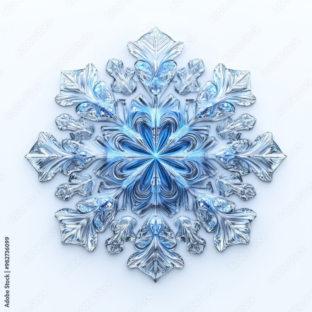 Aufkleber detailed 3d-rendered snowflake with a frosty texture, featuring intricate geometric patterns and a b