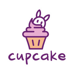 rabbit cupcake flat minimalist logo design