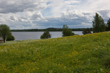 Russia Karelia Lake Onega on a cloudy summer day