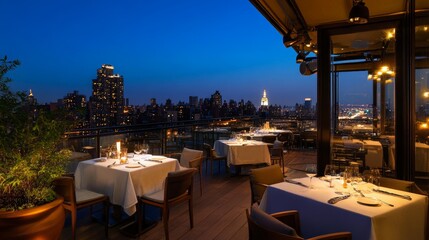 Experience fine dining at a rooftop restaurant, offering panoramic city views, exquisite cuisine, and a romantic ambiance under the stars.