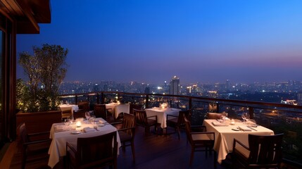 Experience fine dining at a rooftop restaurant, offering panoramic city views, exquisite cuisine, and a romantic ambiance under the stars.