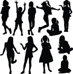young girl silhouettes in different positions