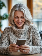 Smiling Woman Checking Phone