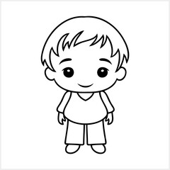 Cute Anime boy isolated. Coloring page book. Hand drawn vector illustration