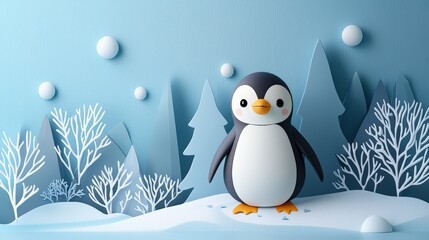 Obraz premium Cute penguin in winter