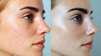 Obraz premium Blog post comparing different blackhead removal techniques, showcasing before-and-after photos of clear, smooth skin, Realistic Style, High-Resolution, Soft Lighting