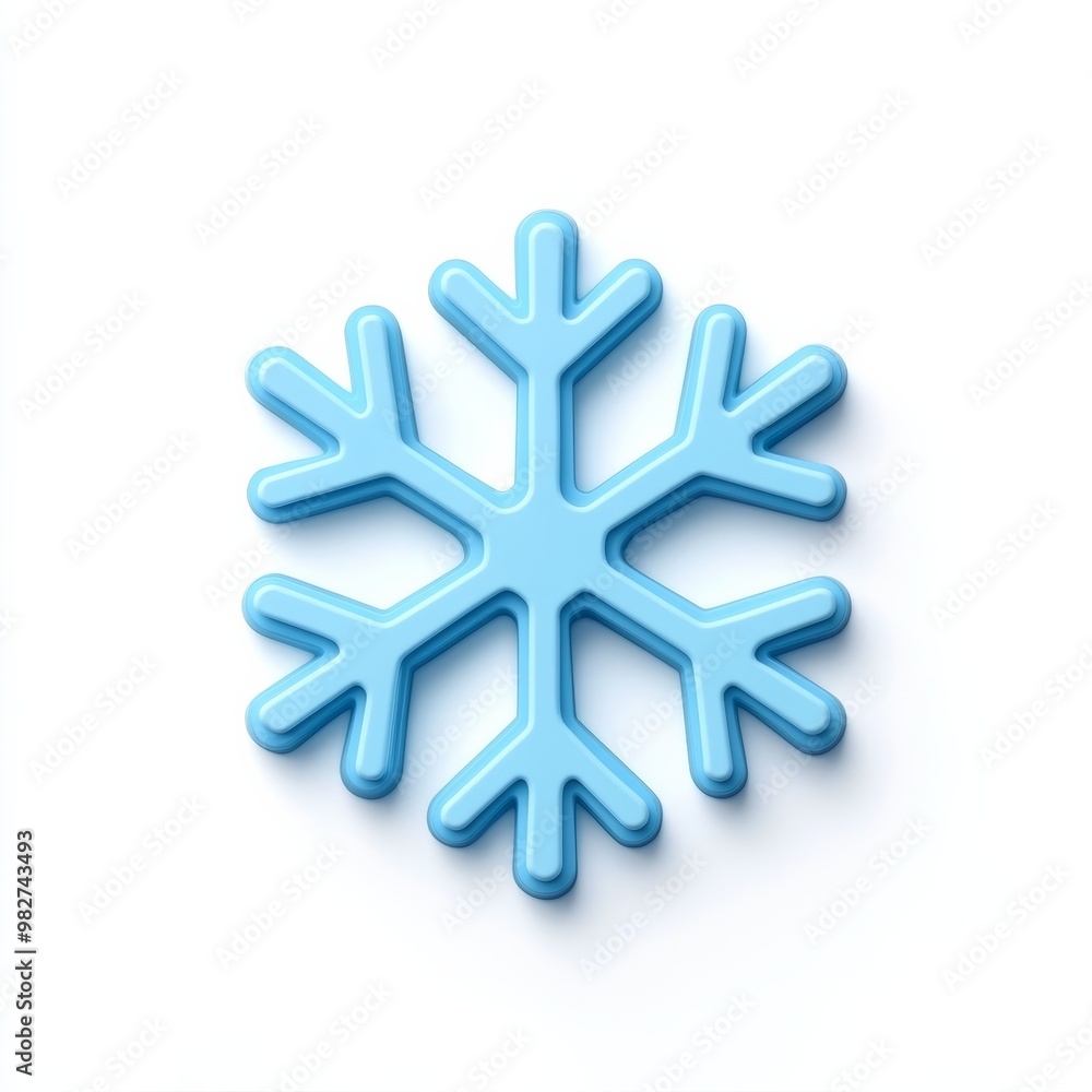 Poster minimalistic blue snowflake icon with a smooth, three-dimensional texture, isolated on a clean white