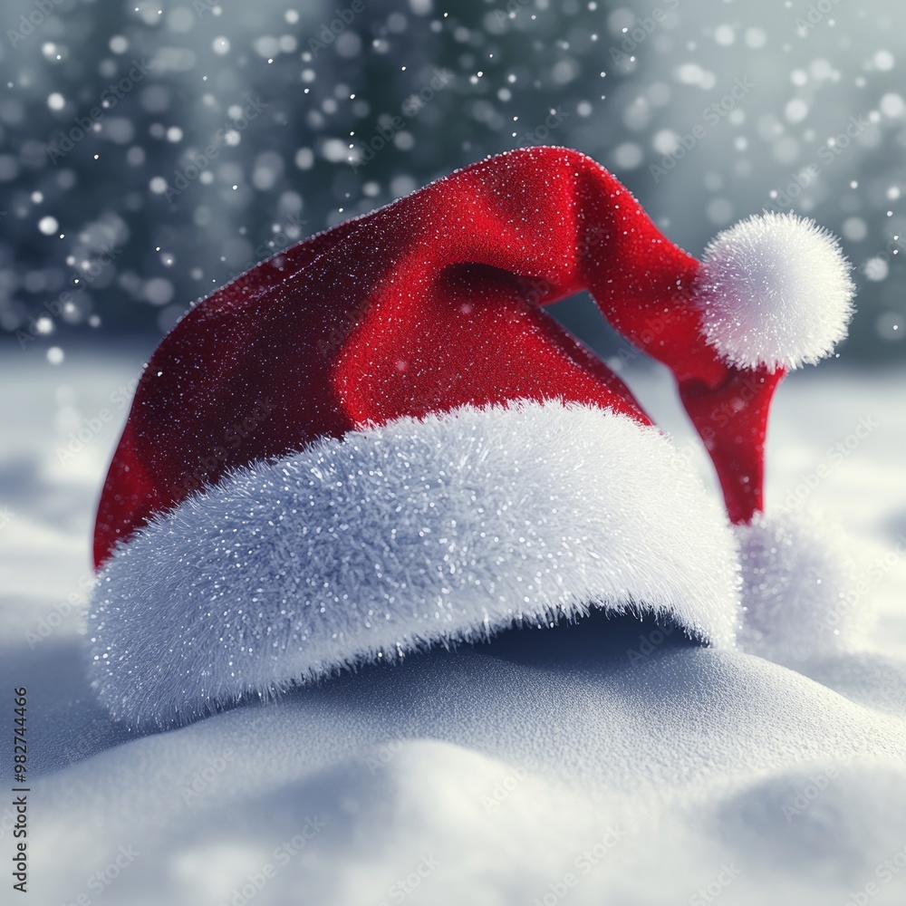 Poster modern 3d christmas hat with a red and white design, featuring a glossy texture and soft shadows, is