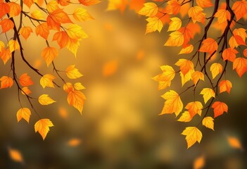 Obraz premium Golden Autumn Leaves on Branches with Blurred Background