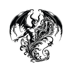 Obraz premium Lucifer with victorian flourish, in black and white illustrations, cutout graphic
