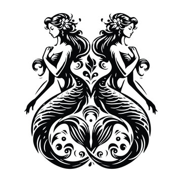 recommend clip art: mermaids with victorian flourish stylec stencil - Image Creator in Bing