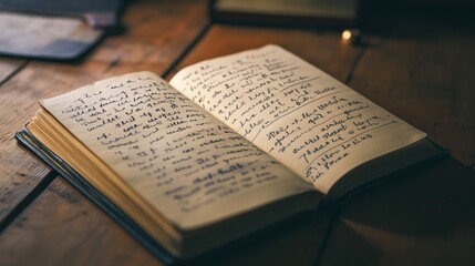 Obraz premium A close-up of a handwritten journal filled with thoughts and reflections on belief