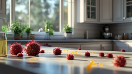 Infectious bacteria on a neglected kitchen counter, representing the hidden dangers lurking in everyday spaces
