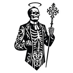 Obraz premium pastor skeleton with victorian flourish decoration in black and white illustrations, cutout graphic