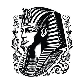 recommend clip art: Pharaoh in victorian flourish decoration in black and white illustrations, cutout graphic