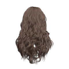 3d render soft curl wavy long brown hair isolated