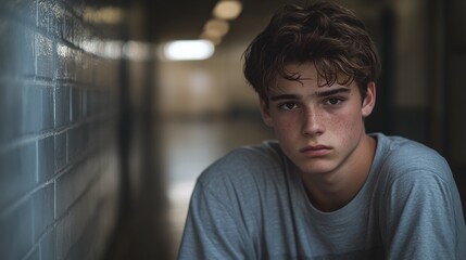 Obraz premium male student in high school facing the challenges of mental illness, coping with loneliness, isolation, and academic pressure