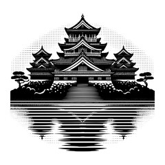 Fototapeta premium black and white castle with tree design