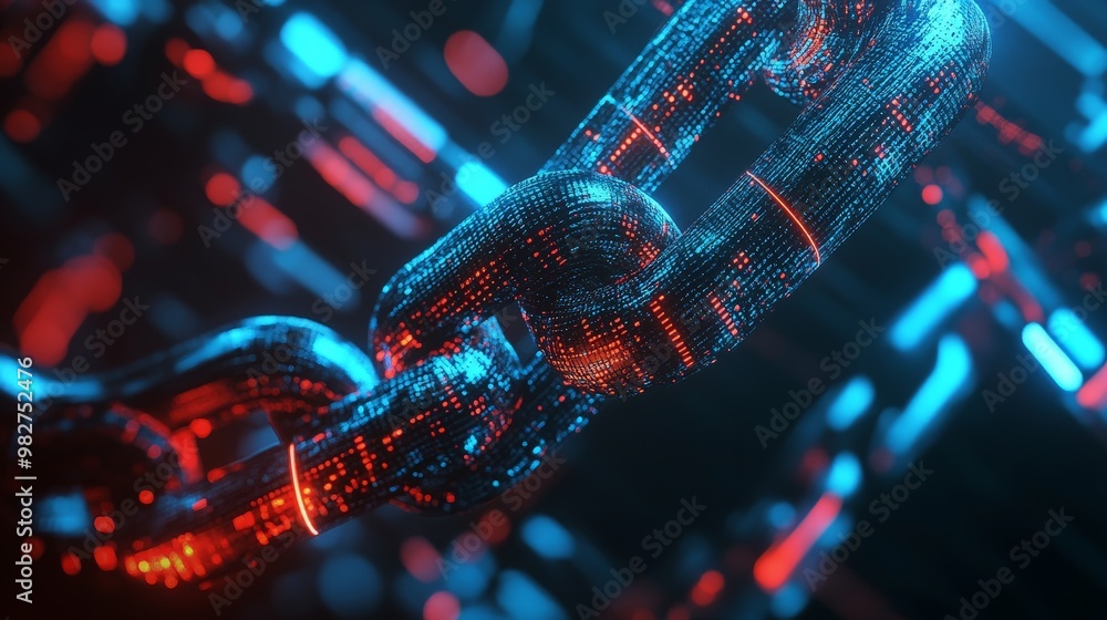Poster a futuristic bank integrating blockchain technology into its operations