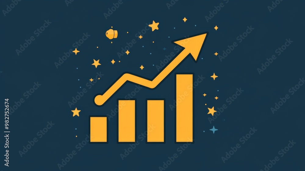 Poster a graph showing a sharp rise in success, with a gold arrow pointing upward