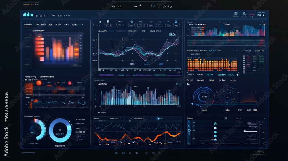 Poster a digital dashboard powered by ai, displaying real-time financial data and predictions