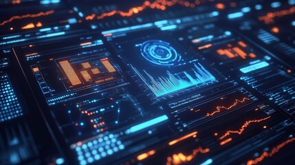 Obraz premium A digital dashboard powered by AI, displaying real-time financial data and predictions