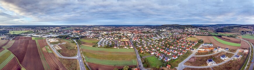Drone panorama of the historic Bavarian town of Amberg in the morning light