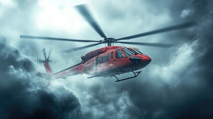 Emergency scene with a helicopter navigating through swirling smoke, emphasizing its importance in crisis situations.