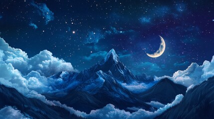 Fototapeta premium mountain. backgrounds night sky with stars and moon and clouds