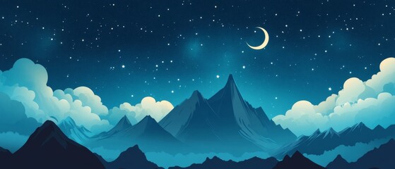 Obraz premium mountain. backgrounds night sky with stars and moon and clouds