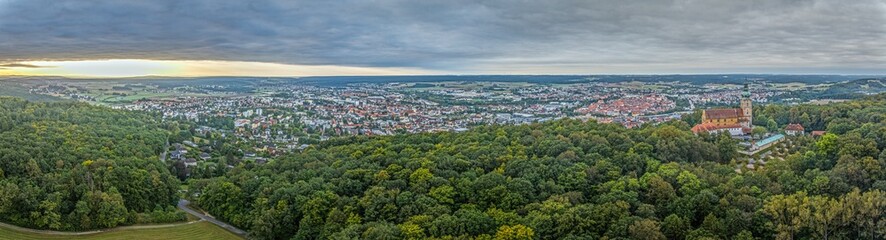 Obraz premium Drone panorama of the historic Bavarian town of Amberg in the morning light