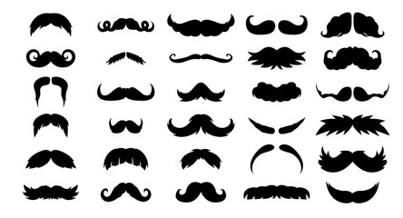 Collection of various mustache silhouettes in black