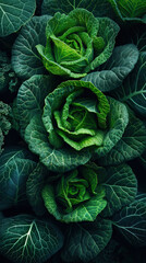 Obraz premium Illustration AI close-up of lush green cabbage leaves. Veganism, diet, healthy.