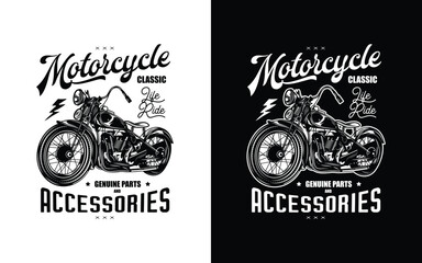 T-shirt or poster design with an illustration of an old motorcycle. Original vector illustration in vintage style.