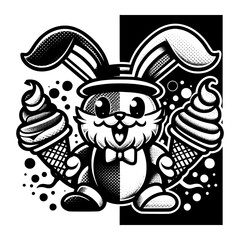 bunny with ice cream black and white