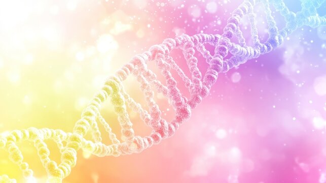 Colorful representation of a DNA double helix with a vibrant background.