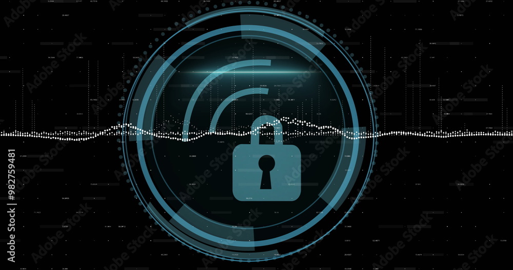 Canvas Prints Image of padlock and scope scanning over data processing