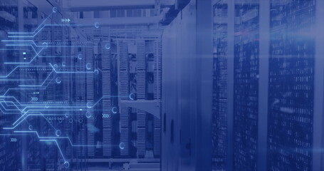 Image of circuit board and data processing over computer servers