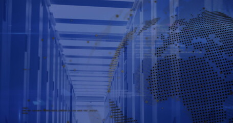 Image of globe and data processing over computer servers