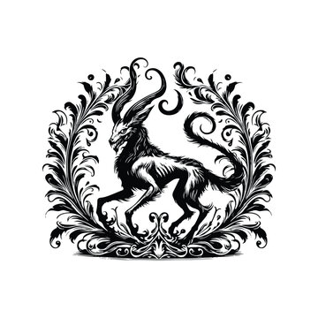 recommend clip art: Wendigo creature with victorian flourish, in black and white illustrations, cutout graphic