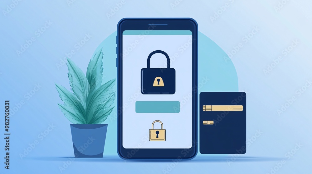 Poster A vector-style mobile payment screen showing a successful transaction with a secure checkout confirmation The illustration includes a credit card and wallet icon alongside a padlock symbol to
