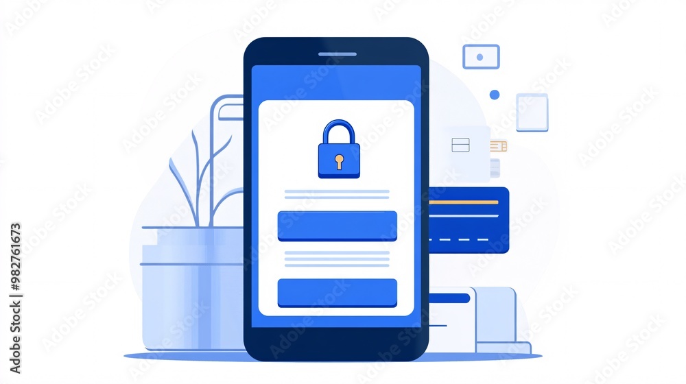 Poster An illustration of a mobile payment app showing a secure checkout option and payment methods The vector art includes a padlock symbol and credit card icons to emphasize transaction safety while