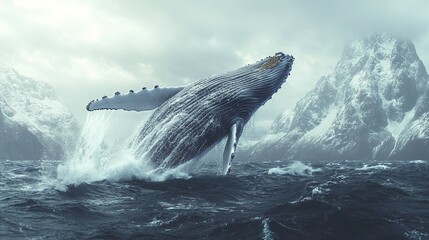 Fototapeta premium whale watching adventure with the awe-inspiring sight of a humpback whale breaching the ocean’s surface in a majestic displa