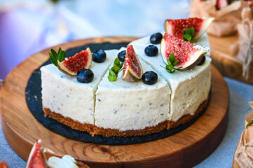 brownies with fruit, figs and blueberries on the counter