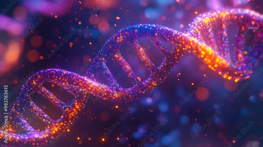 Poster a colorful representation of a dna double helix, showcasing genetic structure and complexity.