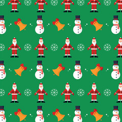 Seamless pattern with Santa Claus, snowman and other objects. Merry Christmas and Happy New Year.