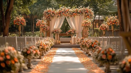 wedding planner coordinating decor and flowers with seating plan and arch setup creating a beautiful and elegant wedding reception