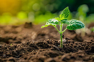 new plant seeds growing in the soil. the concept of sustainability for food availability and the concept of growing investment and zakat
