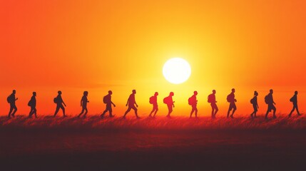 silhouette of rhythm people walking in sunset, part of body human