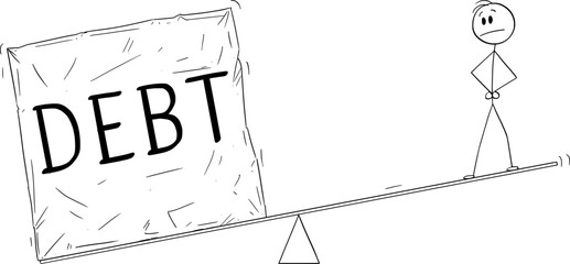 Big Debt Problem , Vector Cartoon Stick Figure Illustration